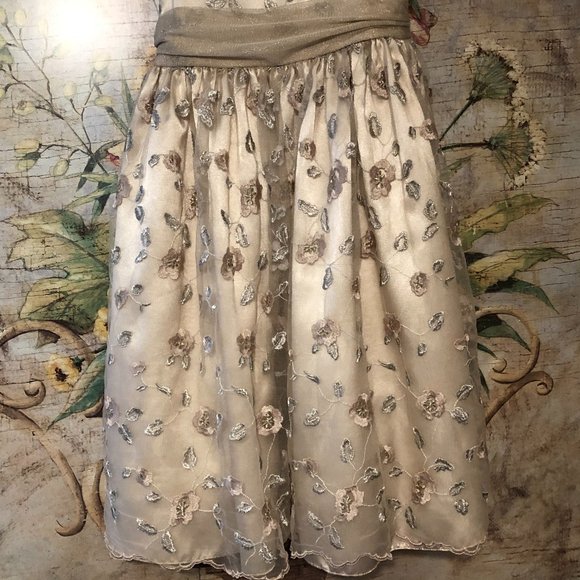 Sz 8 Jenny & Me Embroidered Floral Champagne Dress Flower Girl First Communion - Picture 5 of 15